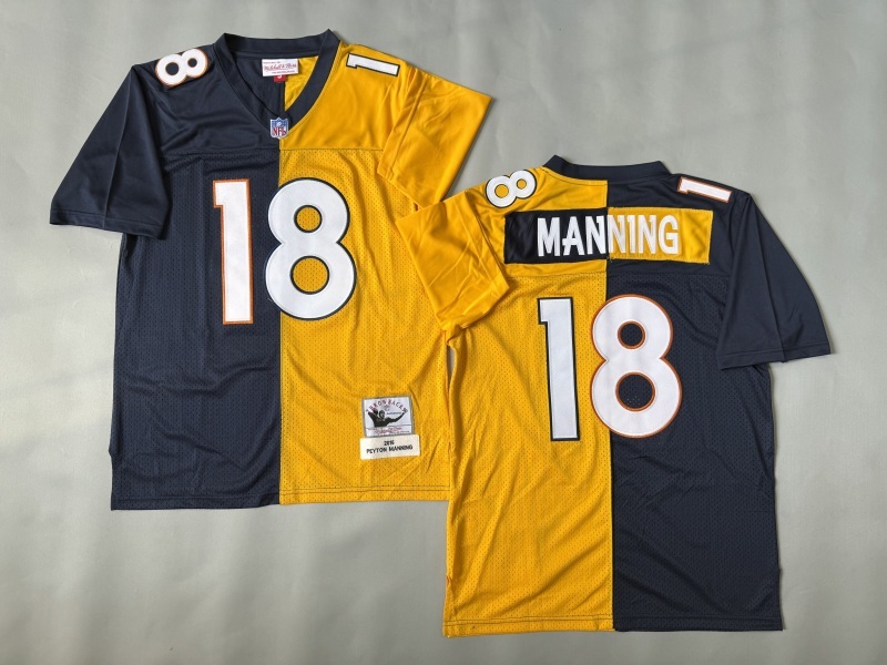 Men 2025 Denver Broncos #18 Manning black yellow Throwback Limited NFL Jersey style 001